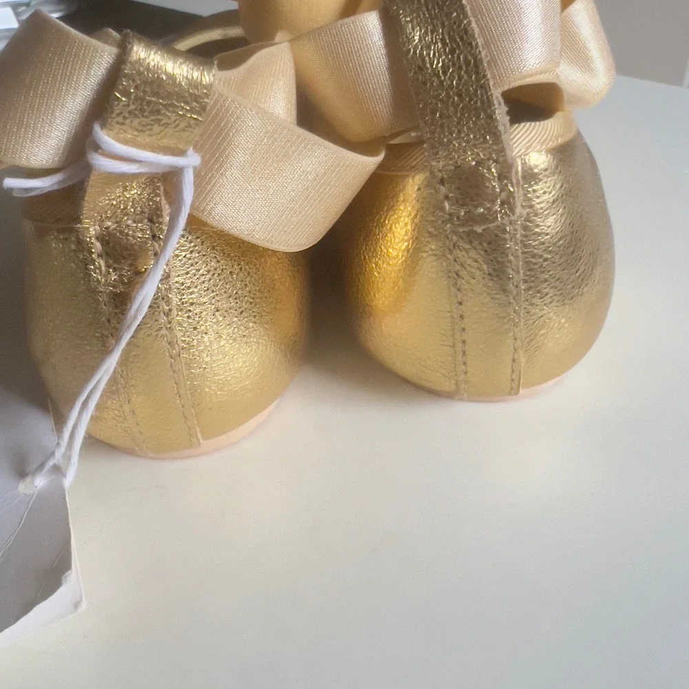 Janie and Jack NWT Ballet Flats Juno Valentine 3K Gold  Coquette Ribbon